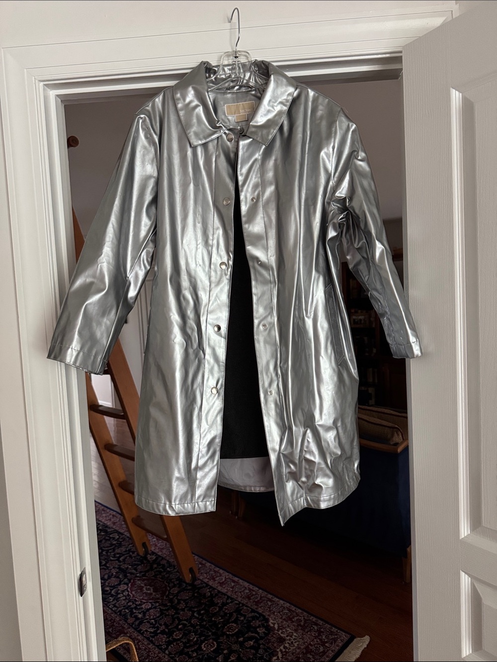 Michael Kors Shiny Silver Trench Raincoat